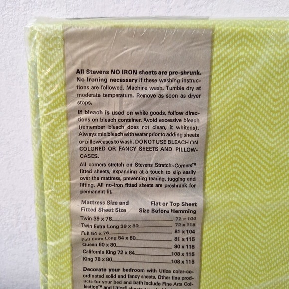 Vintage Stevens Utica‎ Full Flat Sheet Lime Green 81 x 104 NEW SEALED - Picture 7 of 8